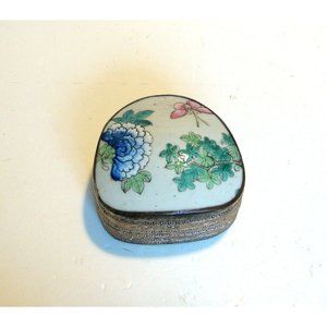 Porcelain Fragment Trinket Box Blue Peony and Butterfly